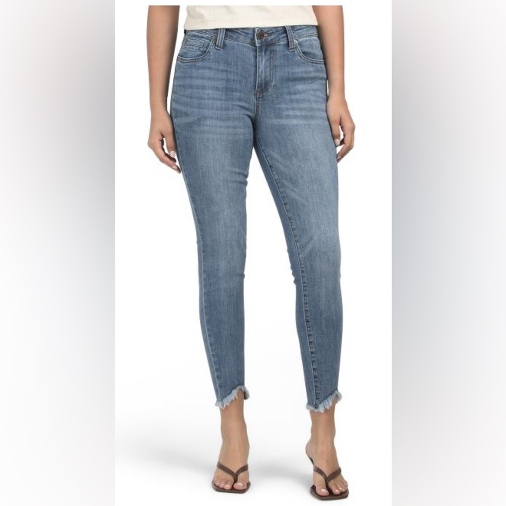 Kut From The Kloth Womens Mid Rise Carlo Fray Hem Ankle Skinny Jeans Sz 14 New